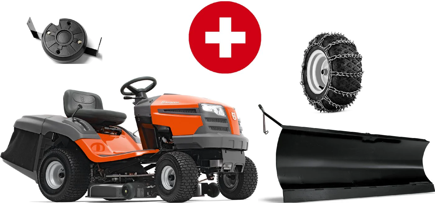 1-27.webp Husqvarna Rasentraktor TC 138L Winterpaket mit Schneeschild, Gummileiste, Gewicht und Schneeketten – Modell 2023 – Bild 1
