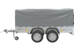 Unitrailer 264/2 Doppelachs-Kippanhänger mit Stützrad, Bügel und grauer Plane – Bild 4