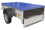 Garden Trailer 200 Kipp Einachsanhänger mit Stützrad und blauer Flachplane – Bild 10