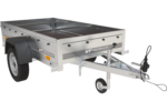 Garden Trailer 200 Kipp Einachsanhänger mit Stützrad und blauer Flachplane